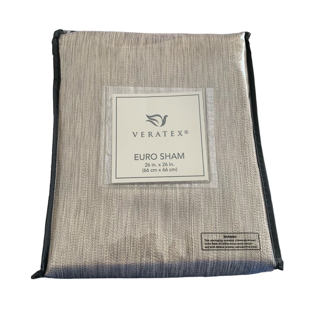 Veratex DICAPRIO Reversible Euro Sham 26 x 26 Gray Tan Subtle Stripe NEW
